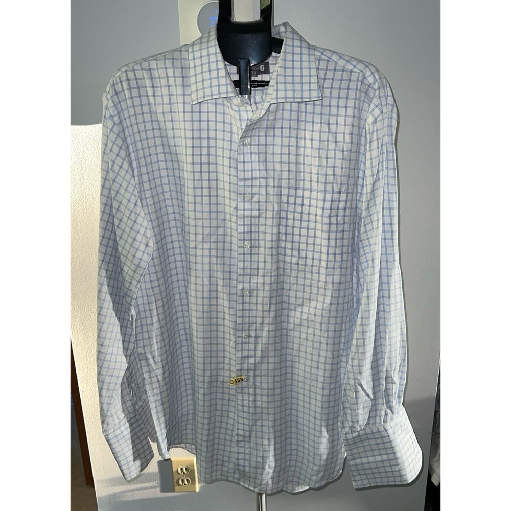 Nordstrom Men's Big Tailored Fit White‎ Blue Plaid Button Down Size 18-36